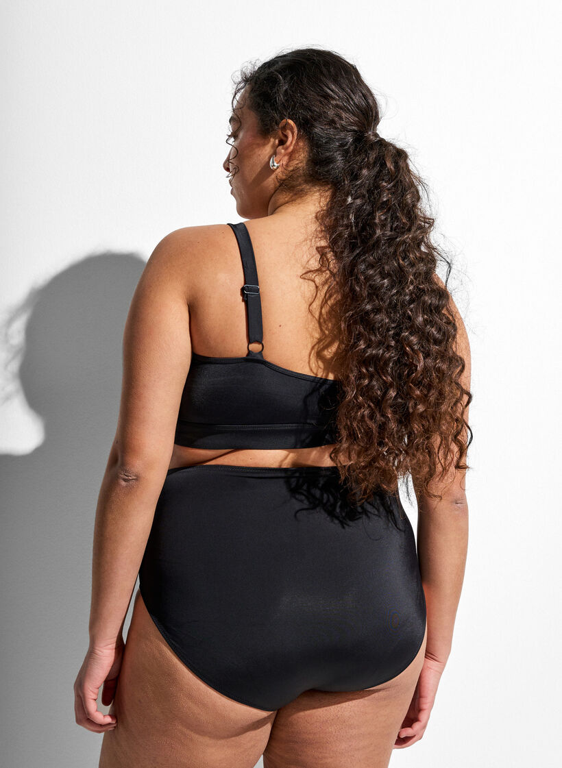 Solidkleurige high-waist bikinibroekje, Zwart, Model image number 1
