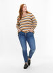 Gestreepte blouse met lange mouwen, Zwart, Model image number 1