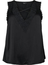 Top met kant en gekruist accent, Black