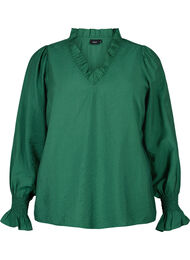 Lange-mouwen viscose blouse met ruche details, Hunter Green, Packshot