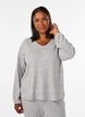 Jersey blouse met geribde textuur en V-hals, Grijs, Model image number 0