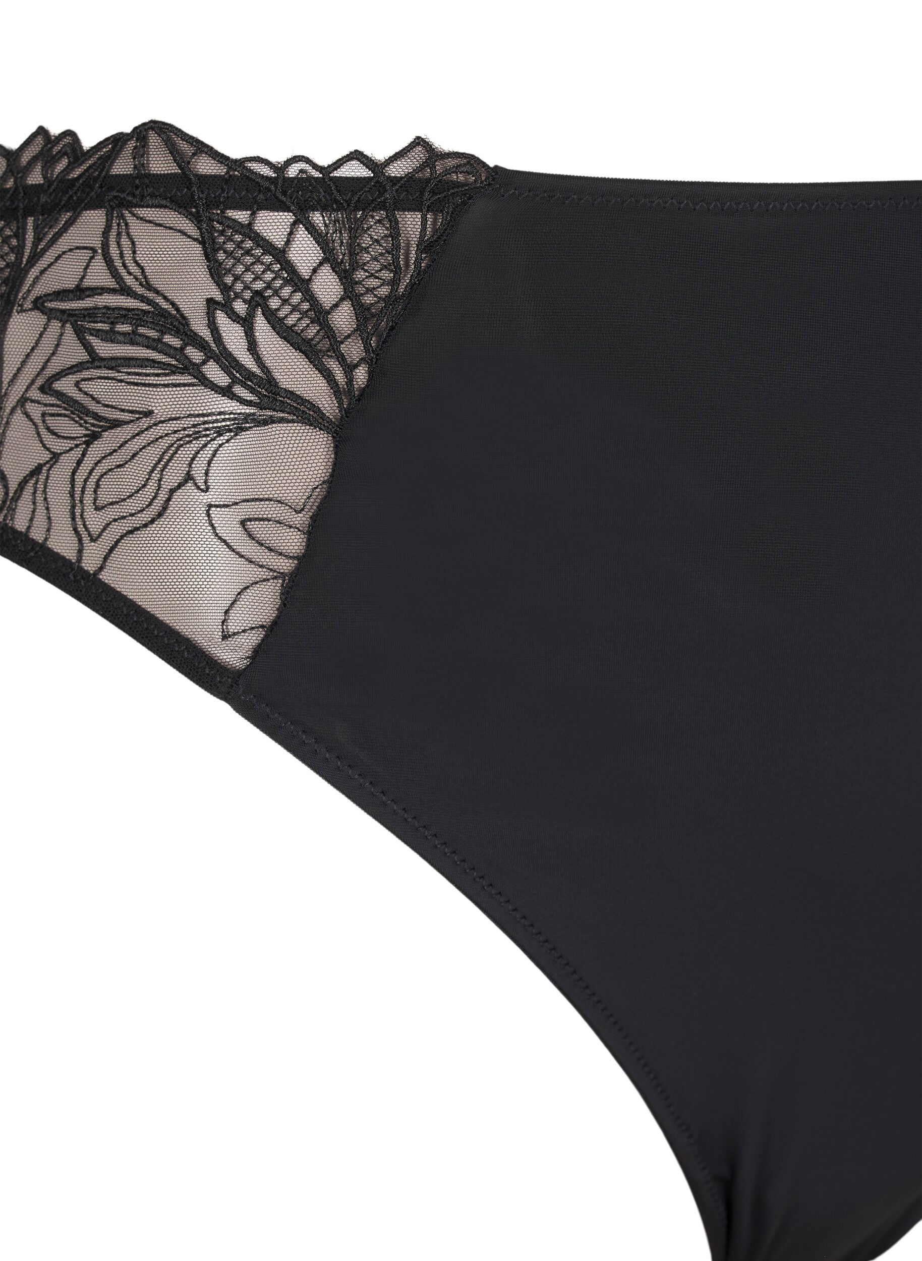 ZizziMicrovezel string met kanten details, Zwart, Packshot image number 2