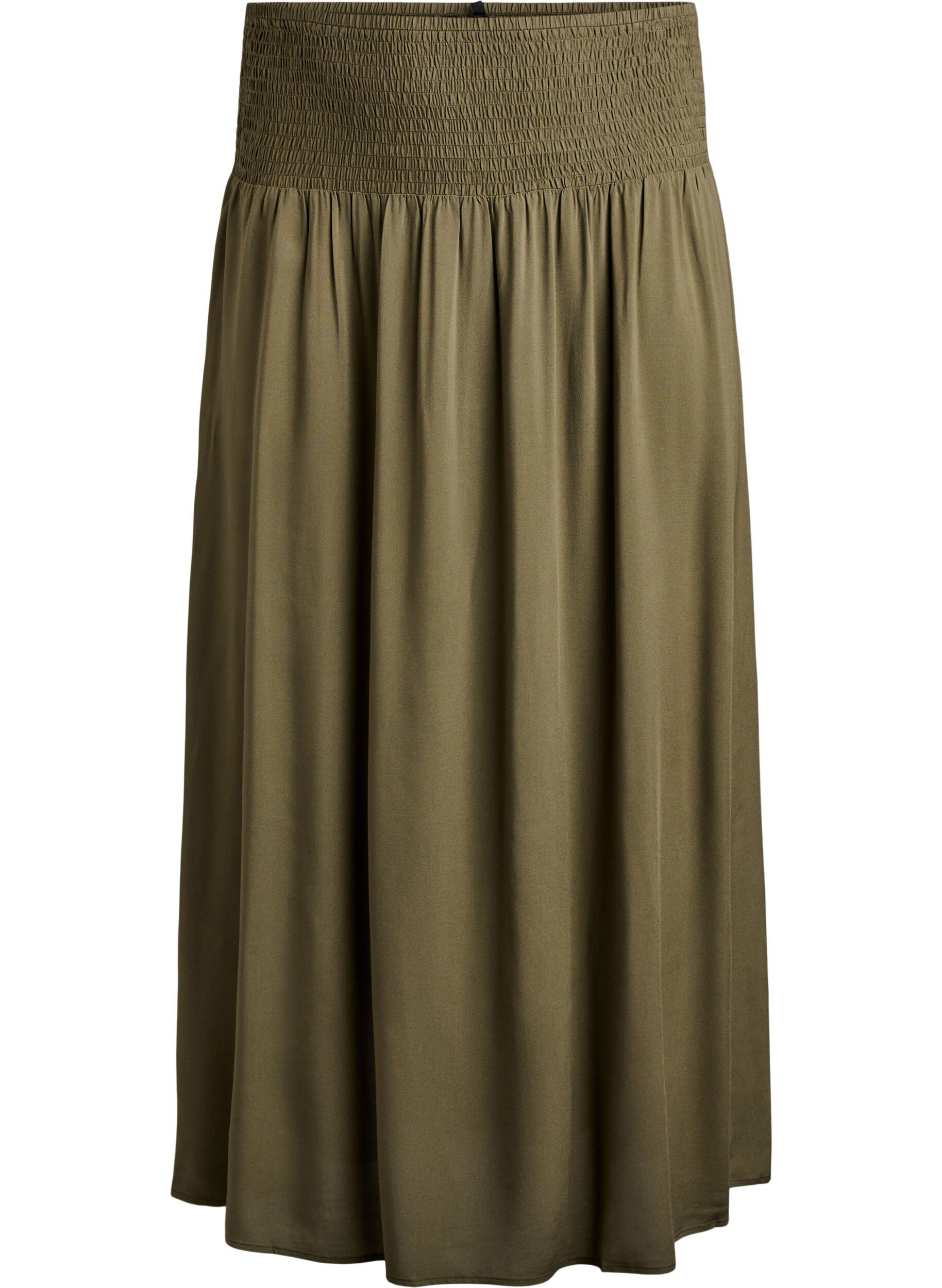 Zizzi Maxi rok in viscose met smokwerk, Groen, Packshot image number 0
