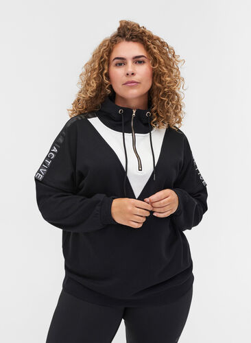 Sweatshirt met capuchon en rits, Black White, Model image number 0