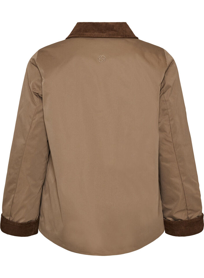Licht gewatteerde jas met een corduroy kraag, Bruin, Packshot image number 1