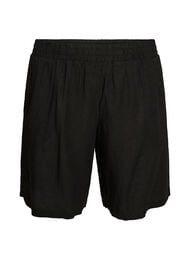 Shorts met hoge taille in linnen en viscose, Zwart