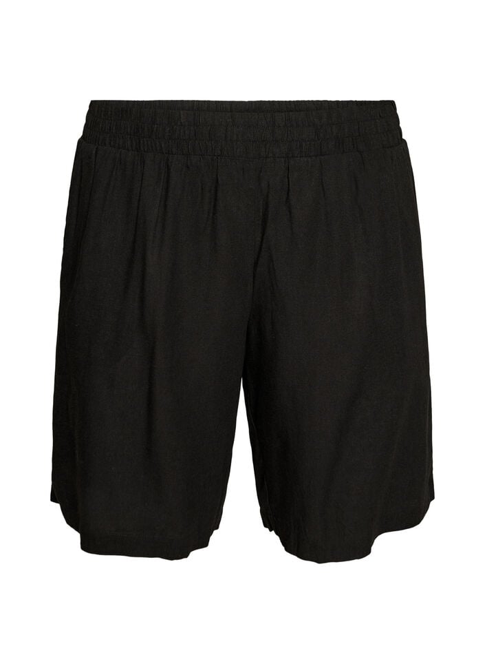 Shorts met hoge taille in linnen en viscose, Zwart, Packshot image number 0