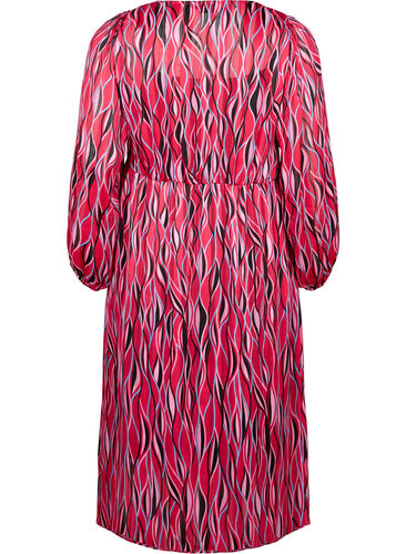 Lange mouwen midi jurk met print, Fuchsia Pink AOP, Packshot image number 1
