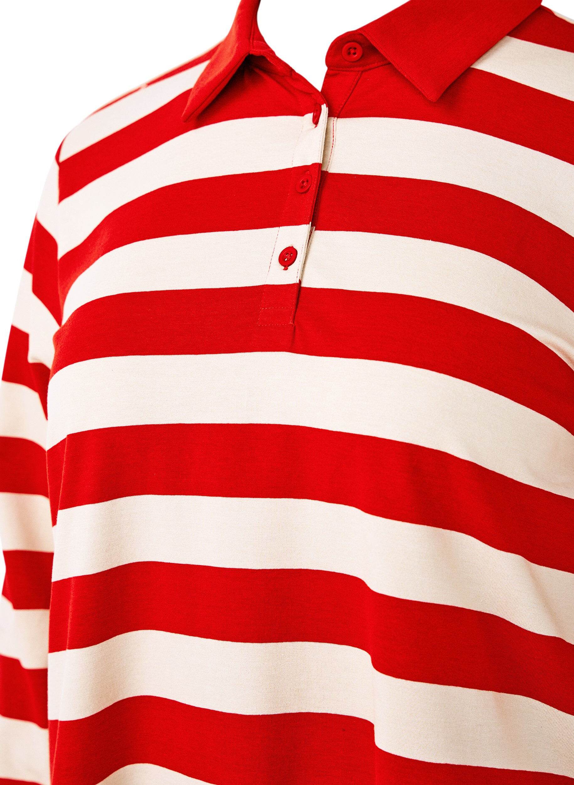 Zizzi Polo shirt met lange mouwen en strepen, Rood, Packshot image number 2