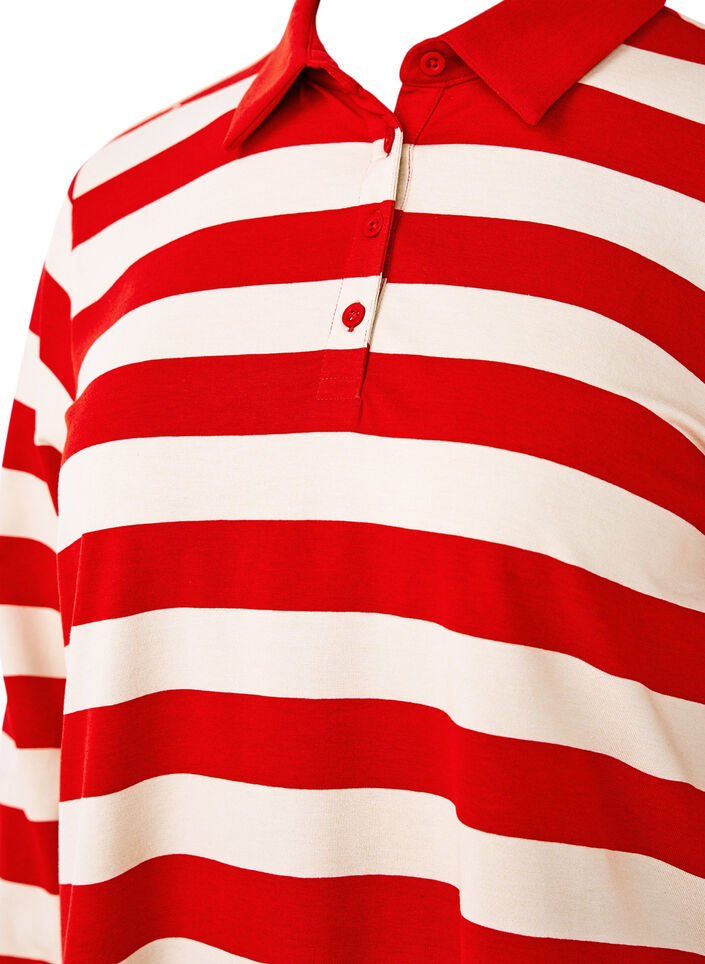 Polo shirt met lange mouwen en strepen, Rood, Packshot image number 2