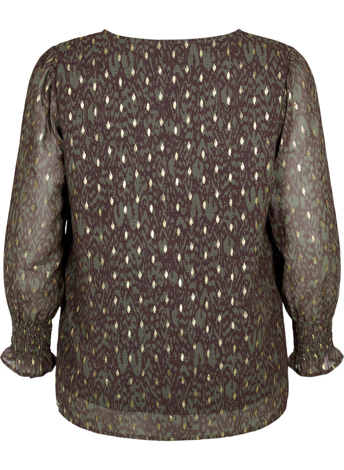 Blouse met print en lange mouwen, Green Ethnic AOP, Packshot image number 1