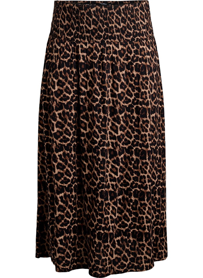 Maxi rok in viscose met smokwerk, Bruin, Packshot image number 0