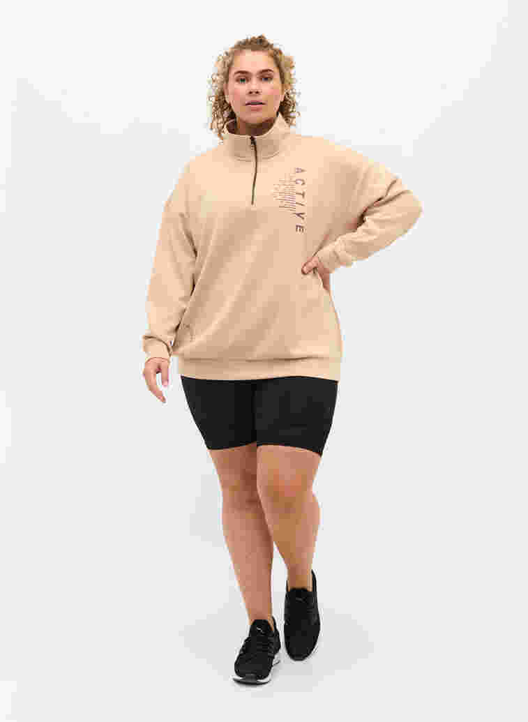 Sweatshirt met hoge hals en rits, Oatmeal, Model image number 3