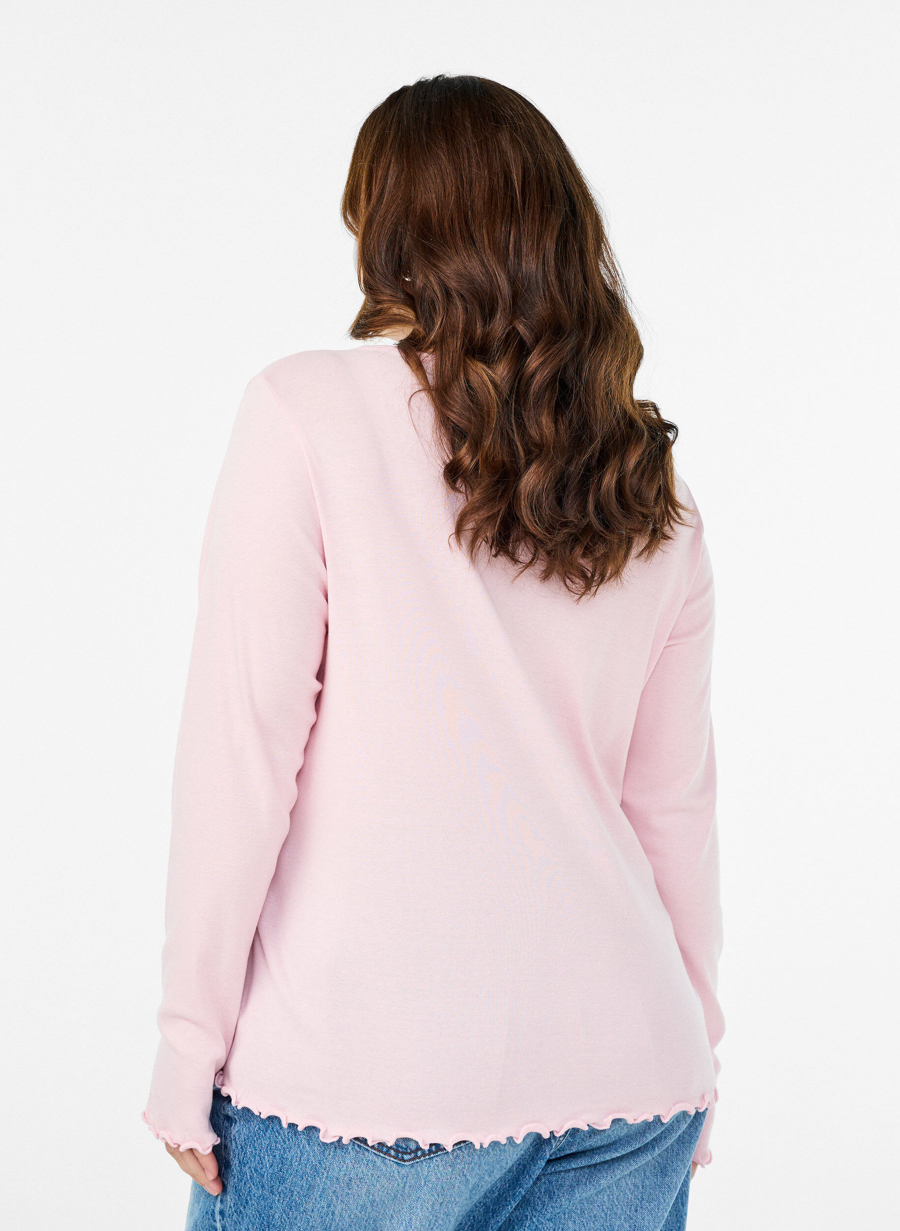 Zizzi Jersey blouse met knoopjes en golvende randen, Roze, Model image number 2
