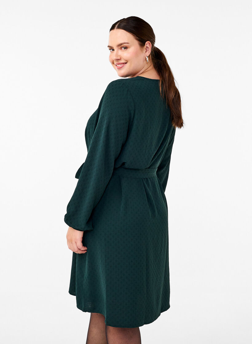 Korte jurk van textuurstof met een strikriem, Scarab, Model image number 1