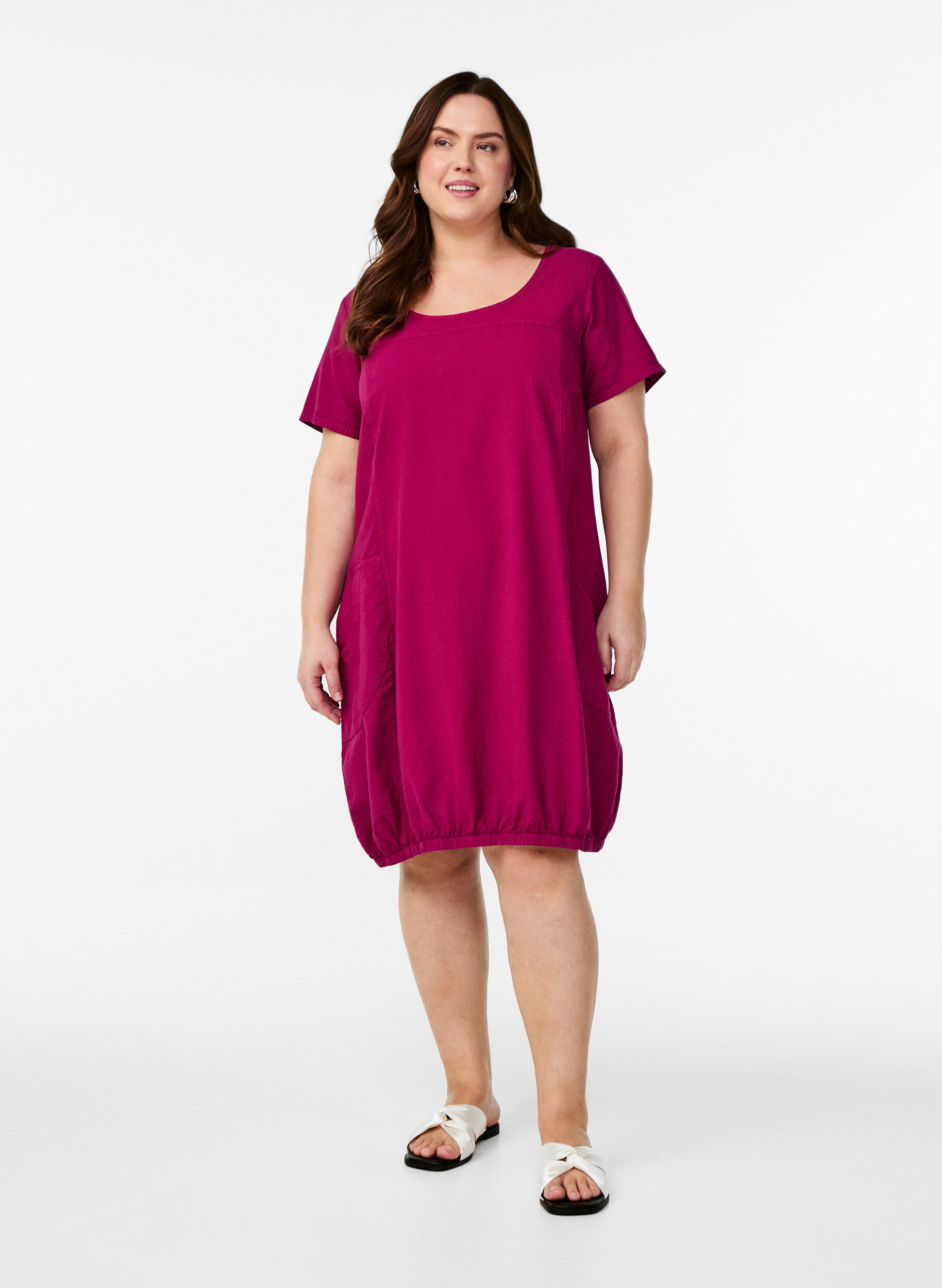 ZizziKatoenen jurk met korte mouwen, Rood, Model image number 1