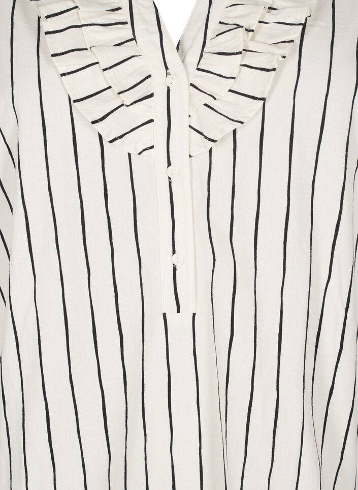 Katoenen blouse met 3/4 mouwen en strepen, Eggnog Black Stripe, Packshot image number 2