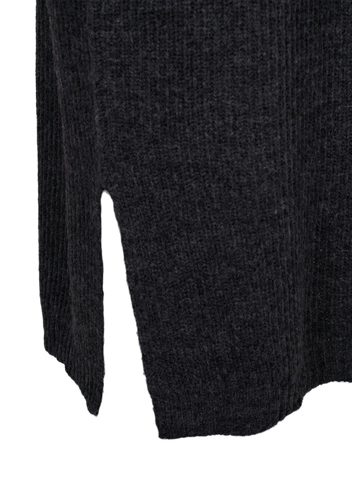 Lange oversized gebreide jurk met split, Grijs, Packshot image number 3