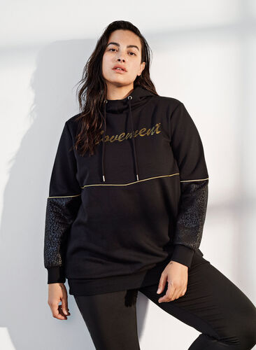 Sweatshirt met capuchon en print, Black, Image image number 0