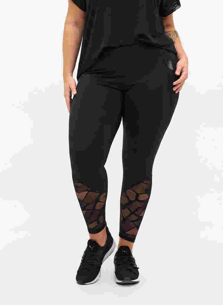 Cropped legging met patroon en mesh, Black, Model image number 3
