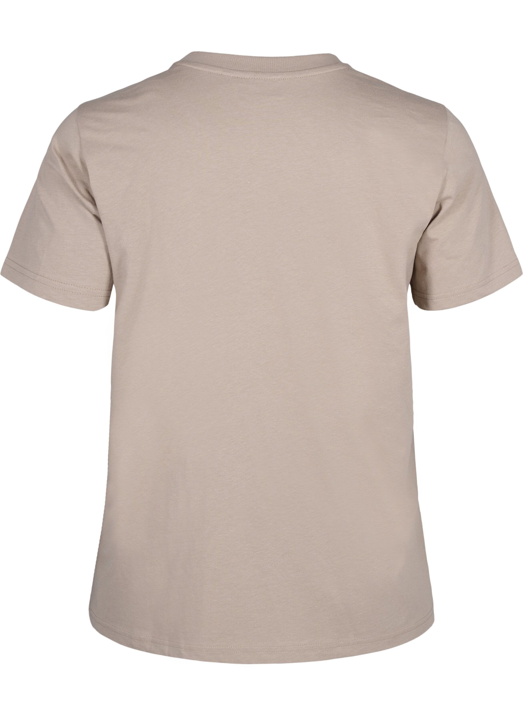 Zizzi Basic katoenen T-shirt met ronde hals, Beige, Packshot image number 1