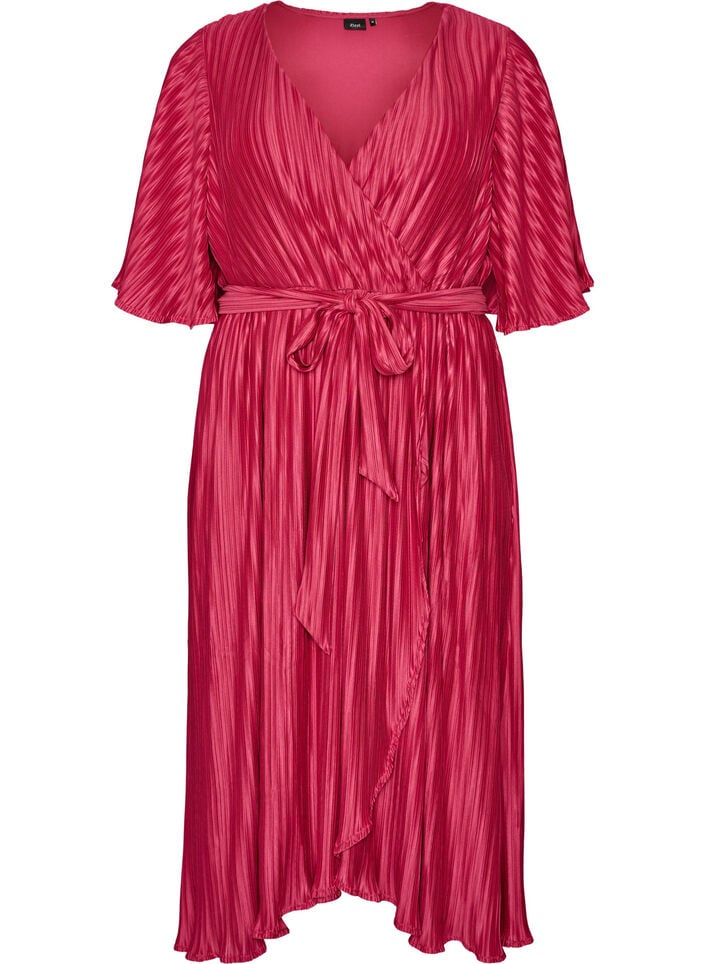 Geplooide midi-jurk met vleermuismouwen, Roze, Packshot image number 0