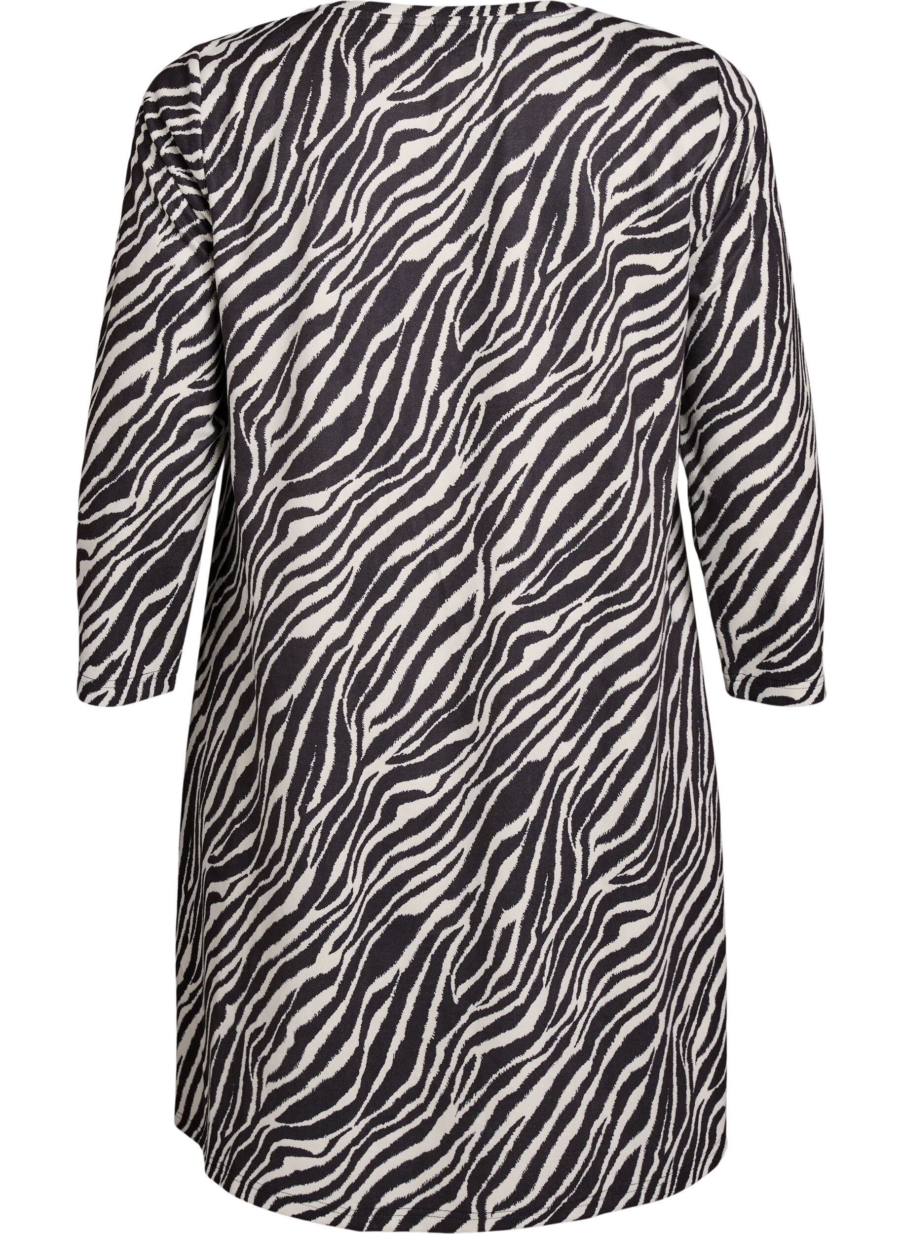 Zizzi Korte A-lijn jurk met 7/8 mouwen, Zwart, Packshot image number 1