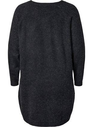 Gemêleerde gebreide jurk met knopen, Dark Grey Melange, Packshot image number 1