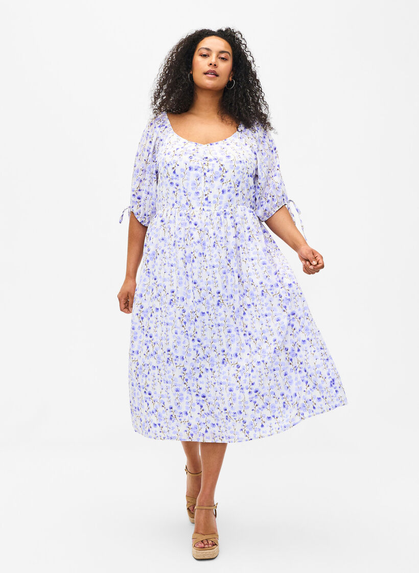 Zomerjurk met bloemenprint en kanten details, Sand Verbena AOP, Model image number 0