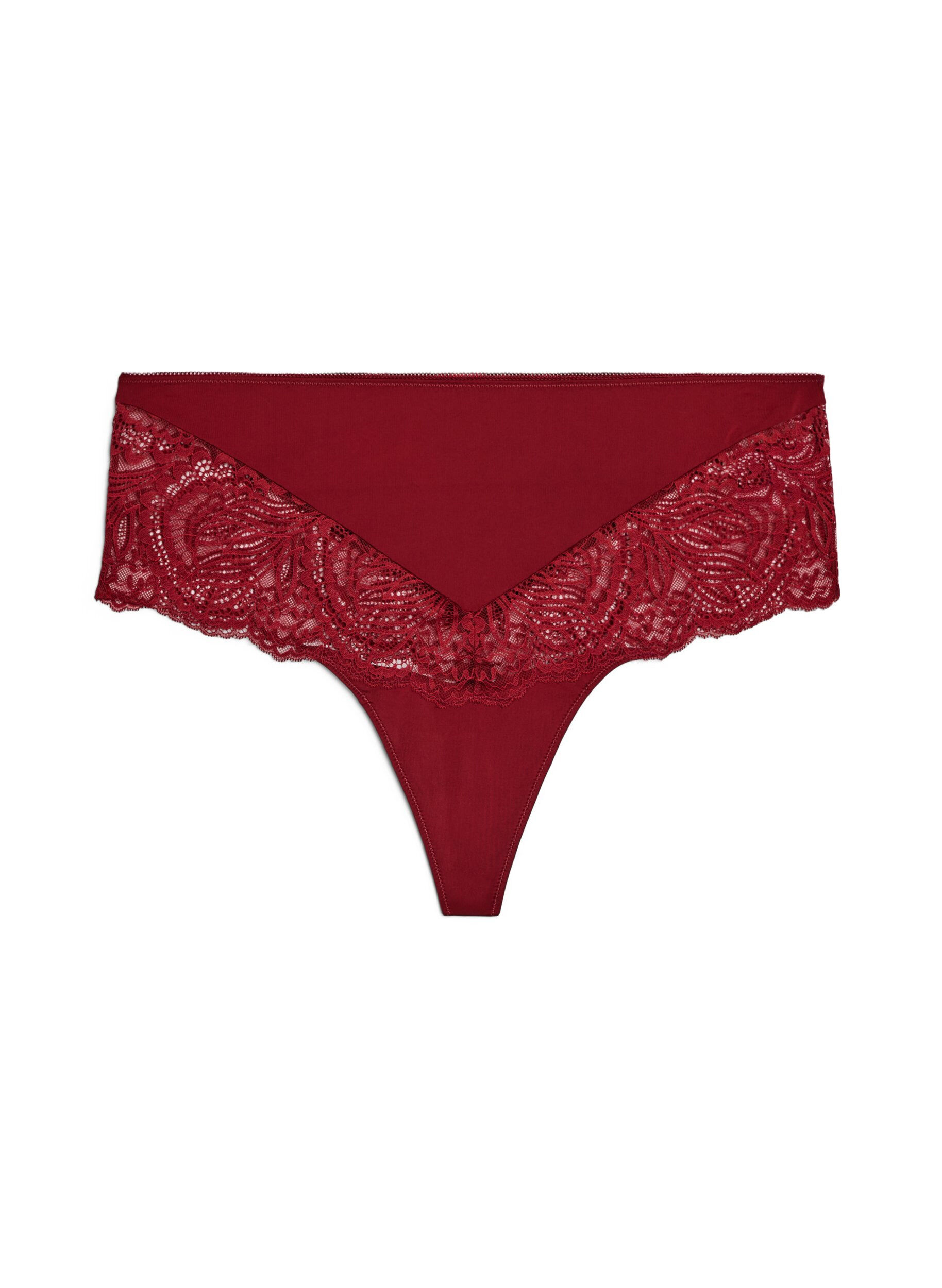 ZizziHipsterstring met hoge taille en kant, Rood, Packshot image number 0