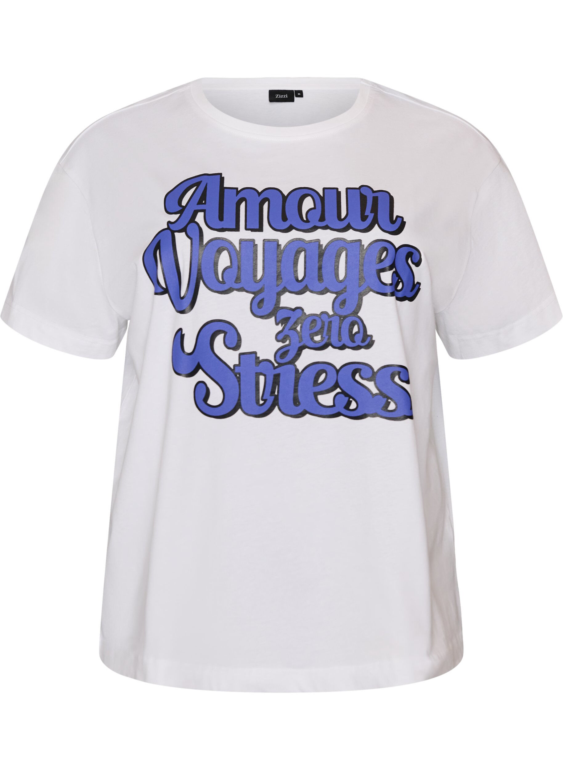 Zizzi100% katoenen T-shirt met korte mouwen en print, Wit, Packshot image number 0