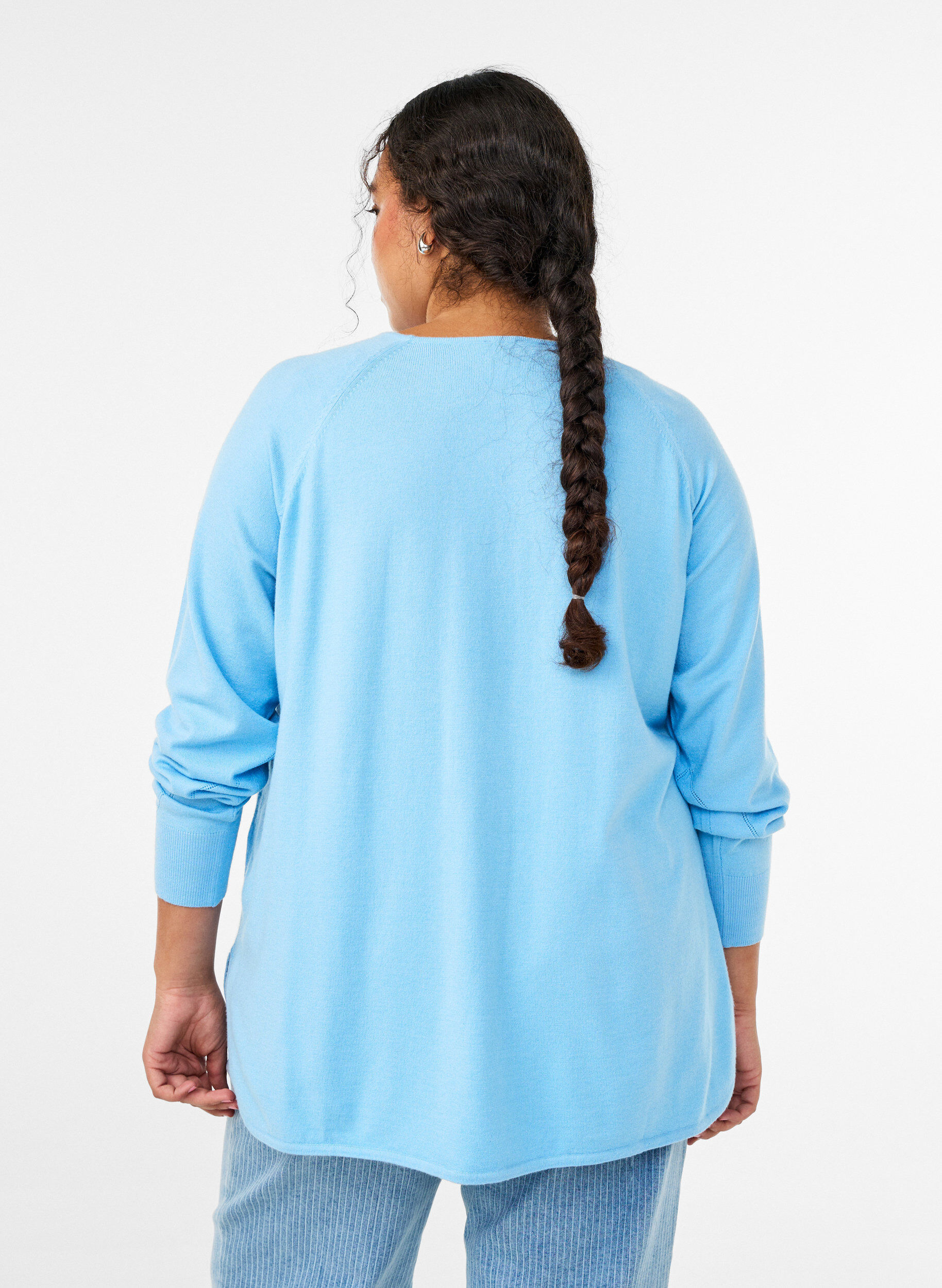 Zizzi Gebreide blouse met ronde hals en gebreid patroon, Blauw, Model image number 2