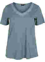 T-shirt met korte mouwen, v-hals en mesh, Balsam Green