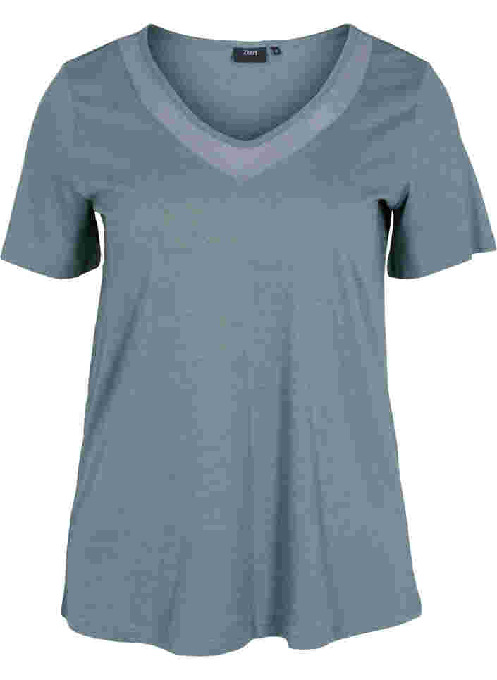 T-shirt met korte mouwen, v-hals en mesh, Balsam Green, Packshot image number 0