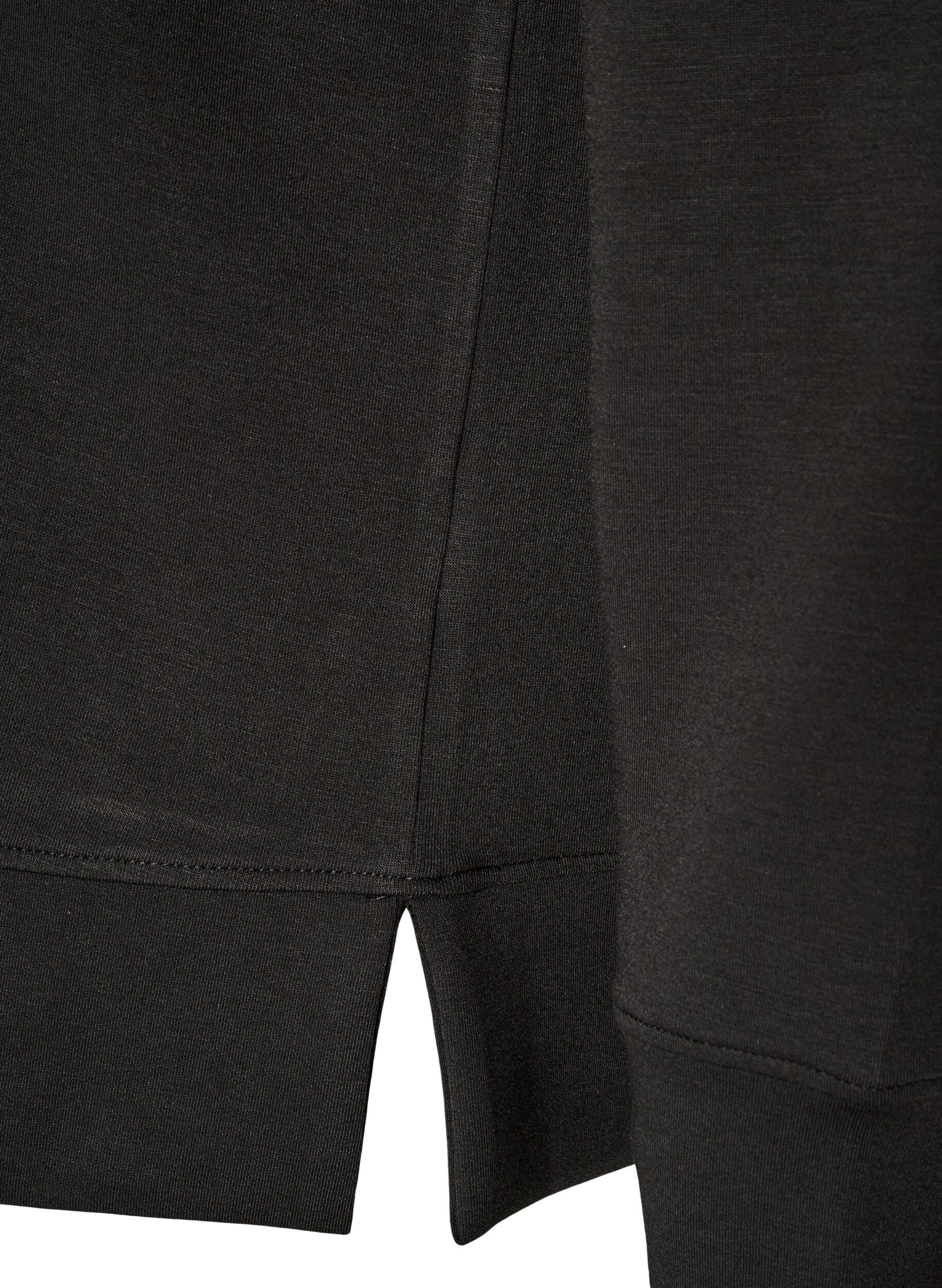 ZizziJersey blouse met lange mouwen en een ronde hals, Zwart, Packshot image number 3