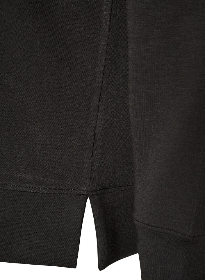 Jersey blouse met lange mouwen en een ronde hals, Zwart, Packshot image number 3
