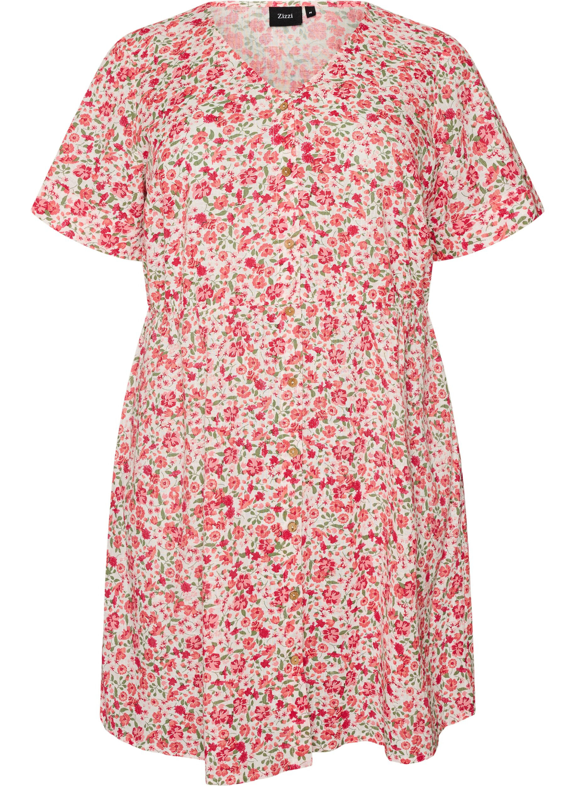 ZizziKorte katoenen jurk met bloemenprint, Rood, Packshot image number 0