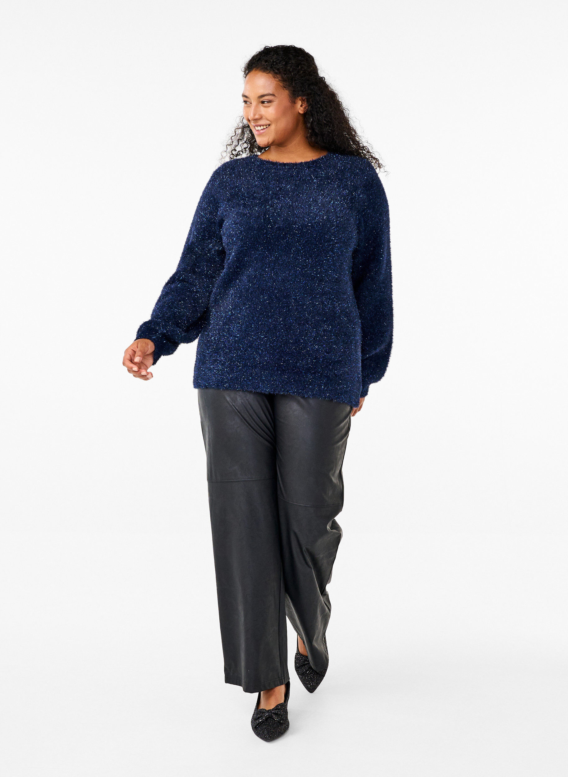 Zizzi Gebreide blouse met glitterdraad, Blauw, Model image number 1