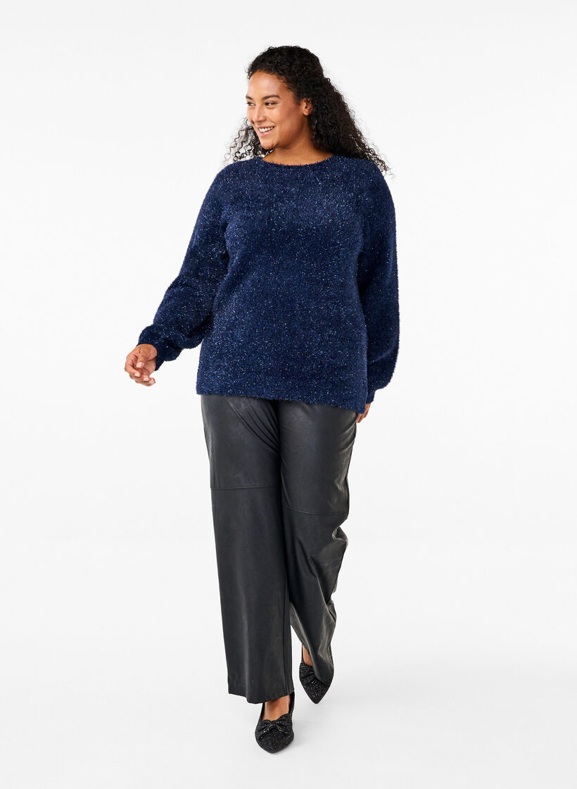 Gebreide blouse met glitterdraad, Blauw, Model image number 1