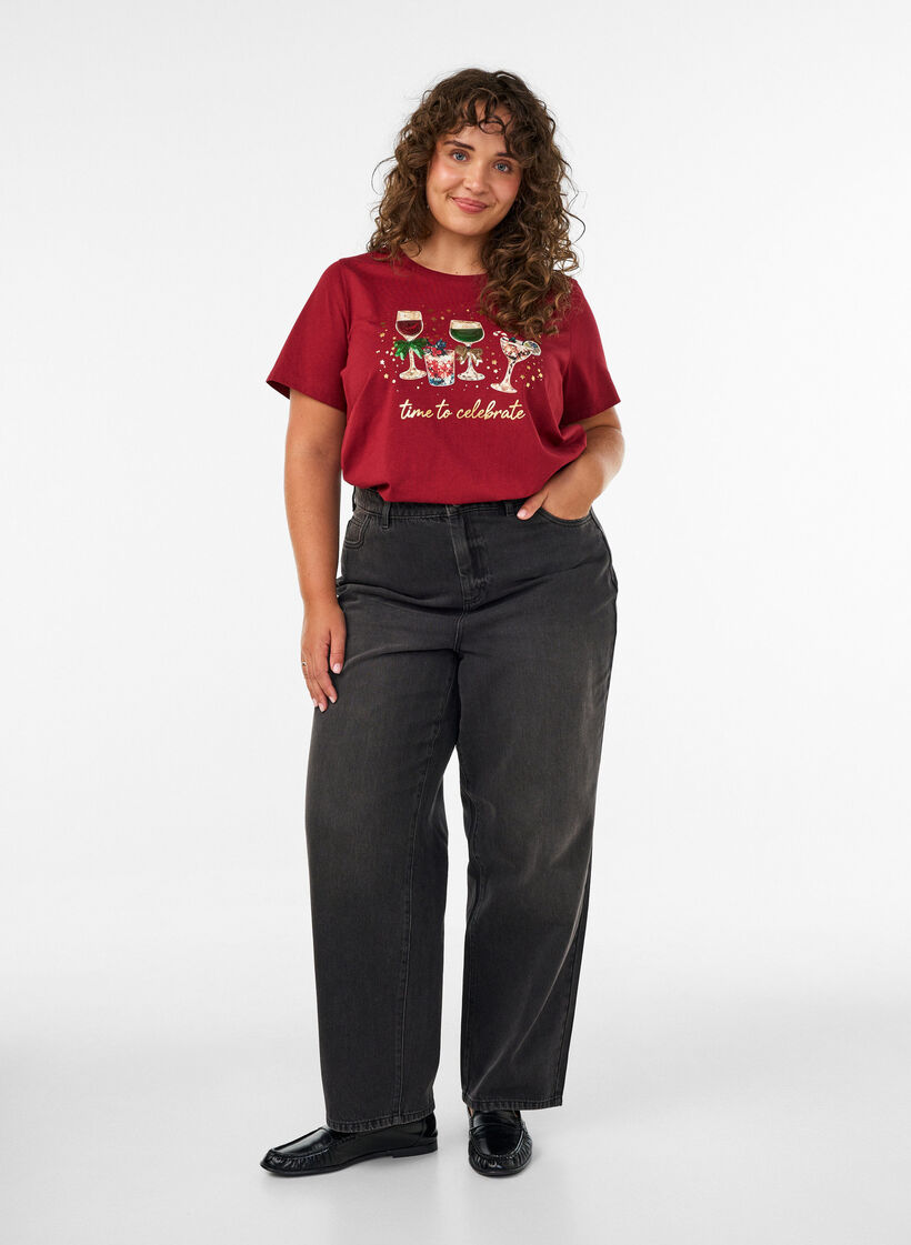Kerst T-shirt van biologisch katoen, Rood, Model image number 1