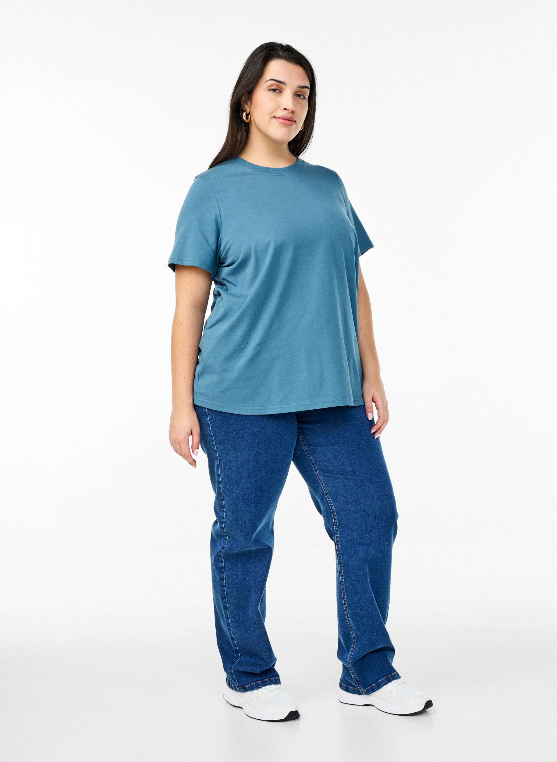 ZizziBasic katoenen T-shirt met ronde hals, Grijs, Model image number 1