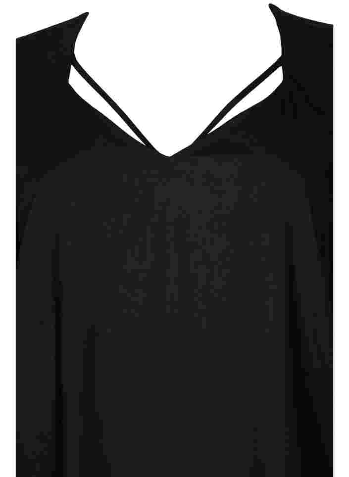 Viscose blouse met korte mouwen en touwtjes detail, Black, Packshot image number 2