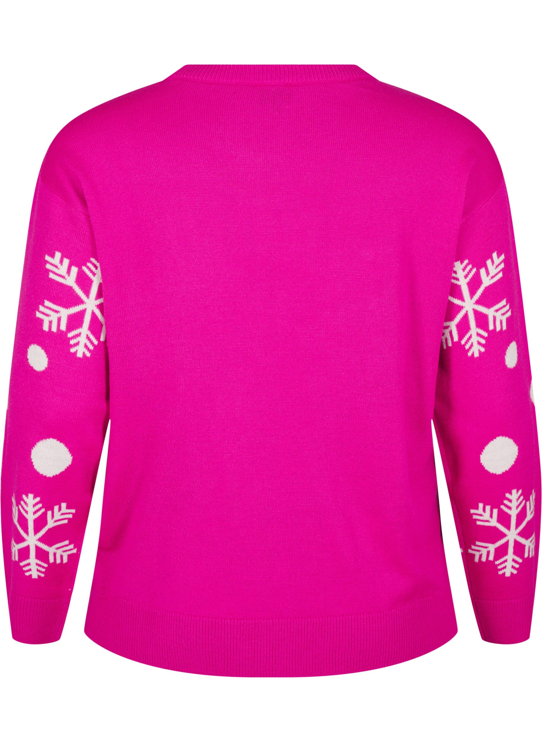 Zizzi Kersttrui met ronde hals, Pink Glow Comb, Packshot image number 1