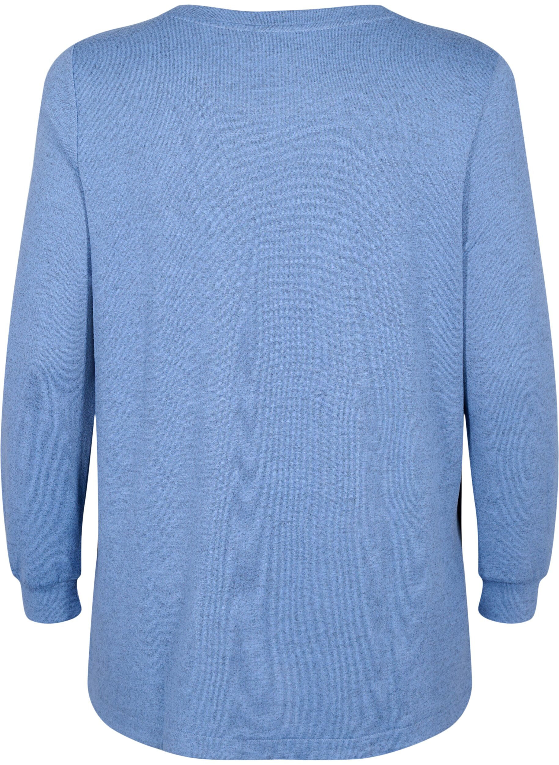 Zizzi Gem&ecirc;leerde blouse met knopen, Colony Blue Melange, Packshot image number 1