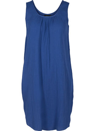 Mouwloze katoenen jurk met a-lijn, Twilight Blue, Packshot image number 0