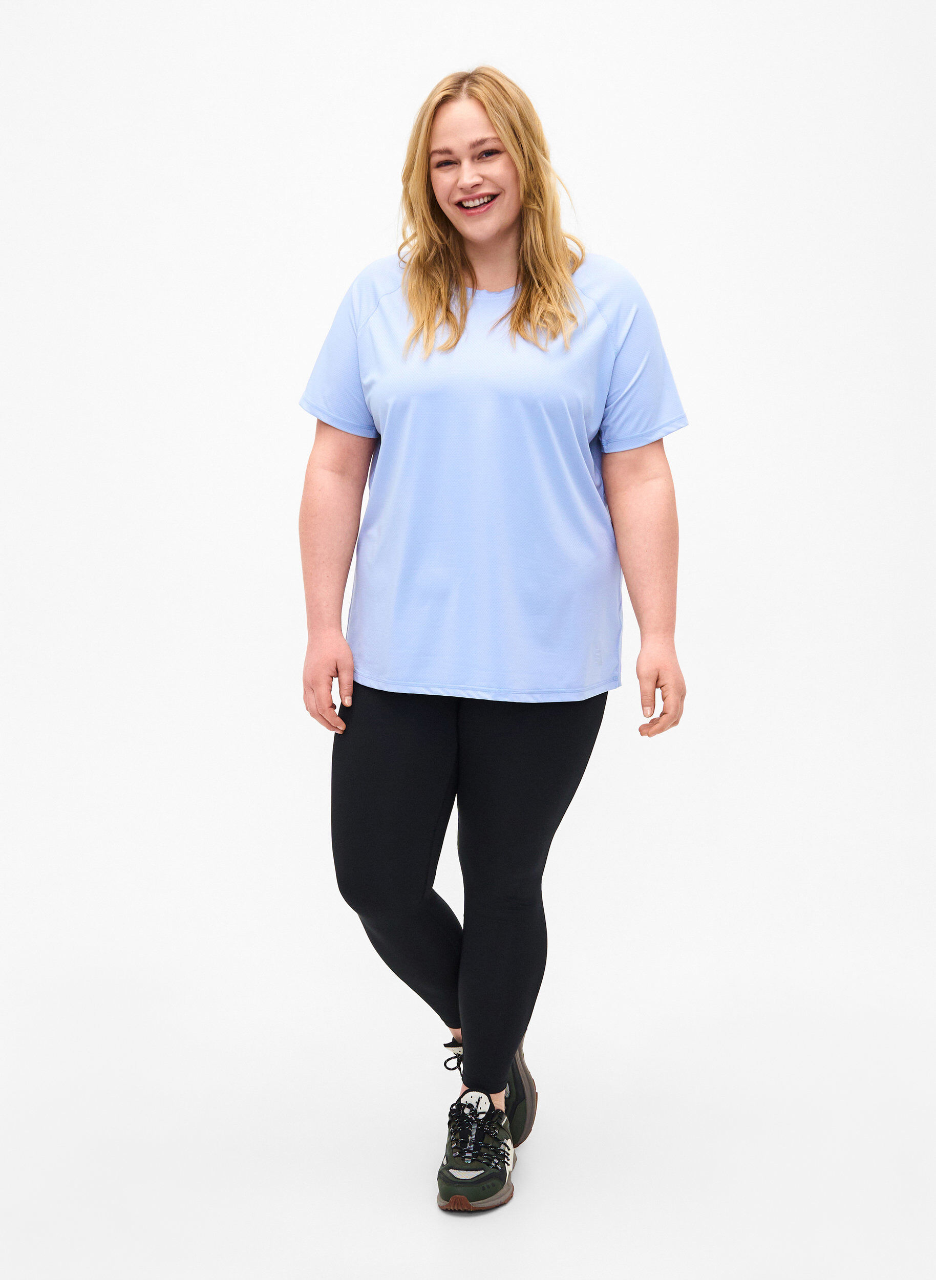 Zizzi Trainings-T-shirt met achterkant van mesh, Zen Blue, Model image number 2
