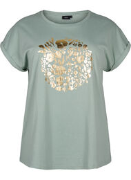 T-shirt van biologisch katoen met gouden opdruk, Ch.Green Gold Flower