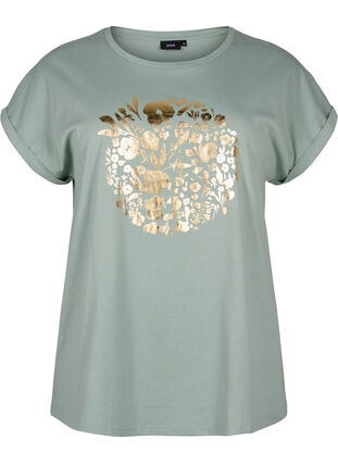 T-shirt van biologisch katoen met gouden opdruk, Ch.Green Gold Flower, Packshot image number 0
