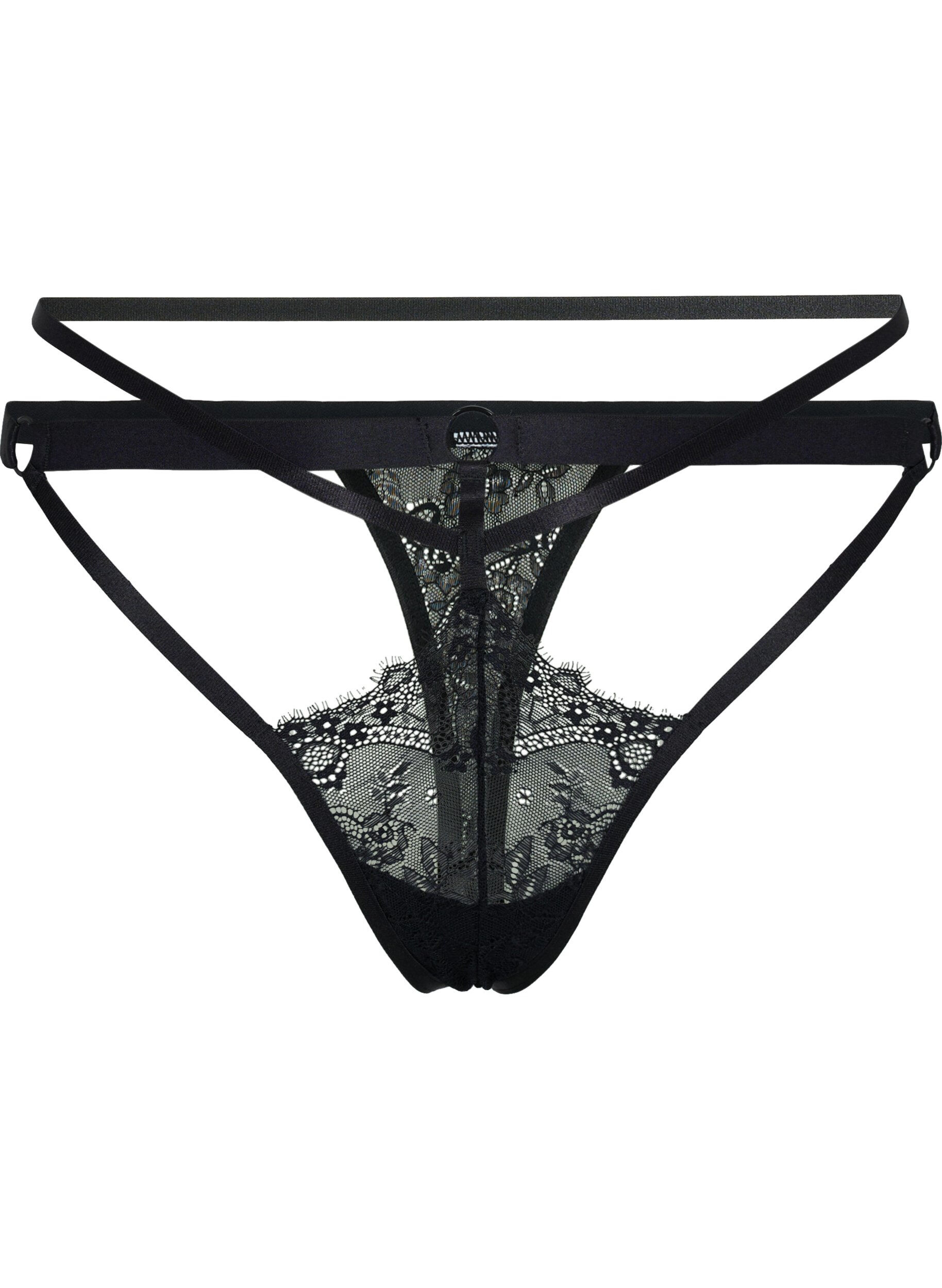 Zizzi String met string details en kant, Black, Packshot image number 0