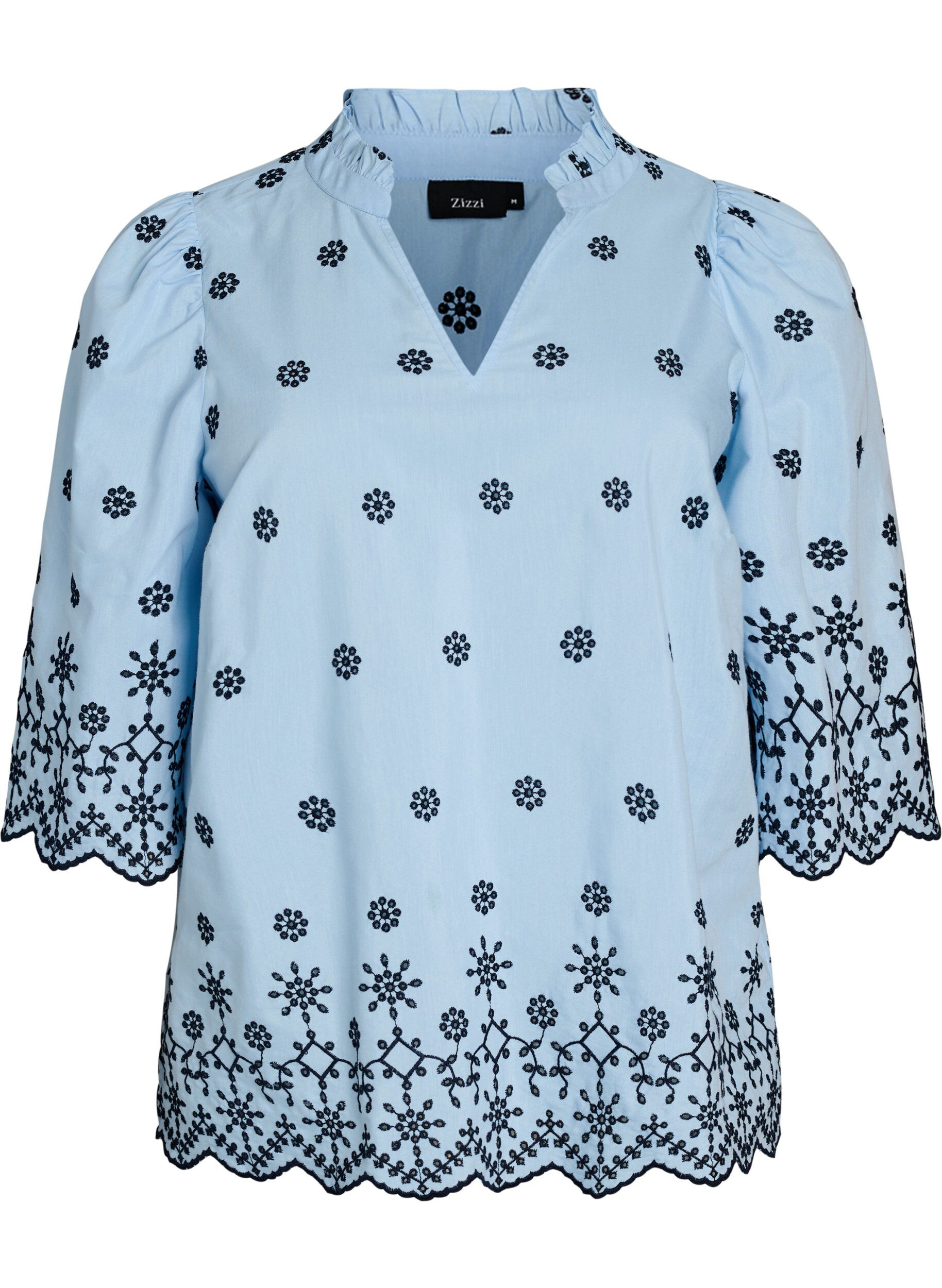 Zizzi Blouse met 3/4 mouwen en geborduurd patroon, Blauw, Packshot image number 0